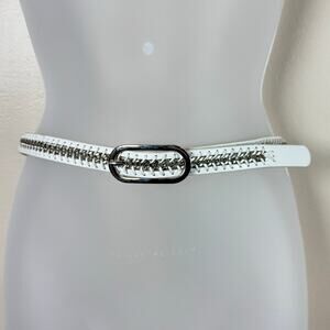 VTG Y2K Nine West Womens Belt White Studded Thin Handmade Grunge Medium